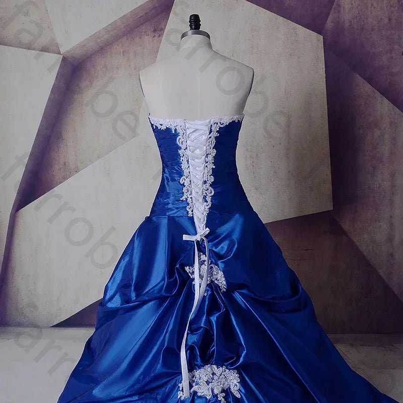 Customized Royal Blue And White Wedding Gowns Dresses Sweetheart Lace Up Vestidos De Noiva Plus Size Sexy Long Bridal Dresses - Luzilly Bridal & Apparel