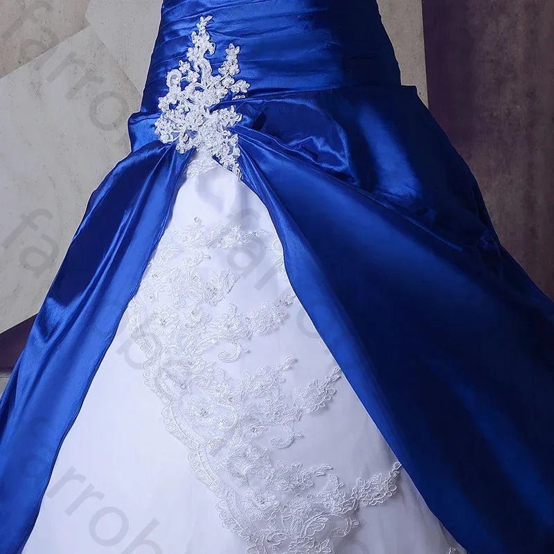 Customized Royal Blue And White Wedding Gowns Dresses Sweetheart Lace Up Vestidos De Noiva Plus Size Sexy Long Bridal Dresses - Luzilly Bridal & Apparel