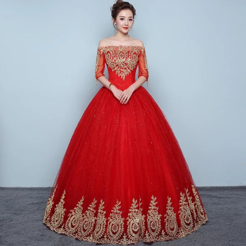 Customized Wedding Dress Embroidery Plus Size Red Embriodery Wedding Dresses Bridal Ball Gowns Dream Dresses - Luzilly Bridal & Apparel