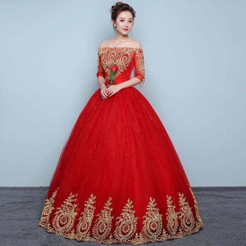 Customized Wedding Dress Embroidery Plus Size Red Embriodery Wedding Dresses Bridal Ball Gowns Dream Dresses - Luzilly Bridal & Apparel