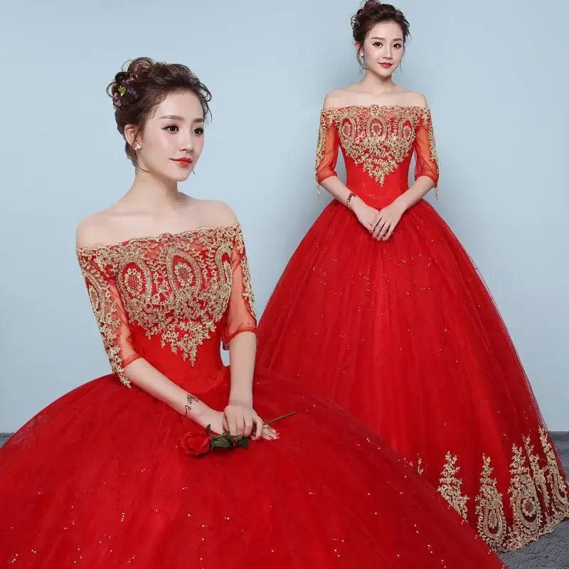 Customized Wedding Dress Embroidery Plus Size Red Embriodery Wedding Dresses Bridal Ball Gowns Dream Dresses - Luzilly Bridal & Apparel