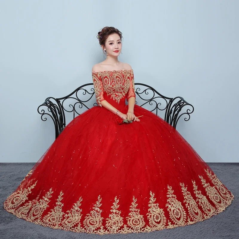 Customized Wedding Dress Embroidery Plus Size Red Embriodery Wedding Dresses Bridal Ball Gowns Dream Dresses - Luzilly Bridal & Apparel
