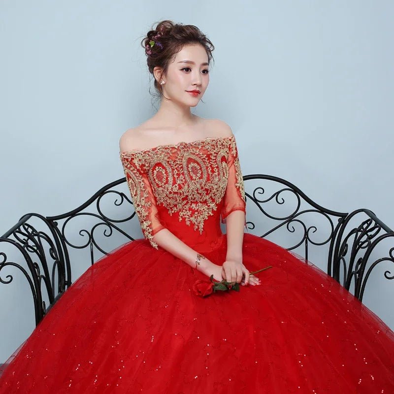 Customized Wedding Dress Embroidery Plus Size Red Embriodery Wedding Dresses Bridal Ball Gowns Dream Dresses - Luzilly Bridal & Apparel