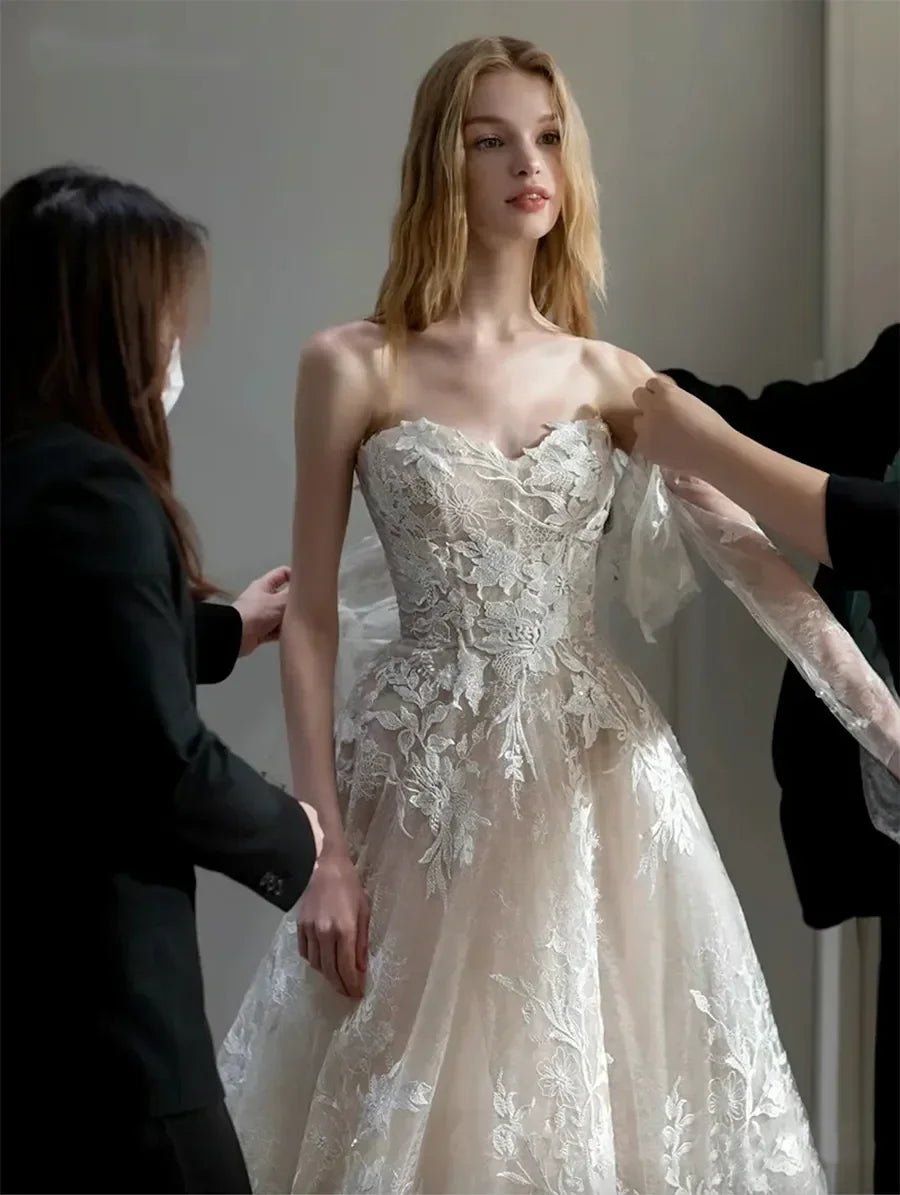 Customzied Wedding Dress Newest A Line For Bride Sweetheart With Detachable Jacket Full Sleeves Plus Sizes Vestidos De Novias - Luzilly Bridal & Apparel