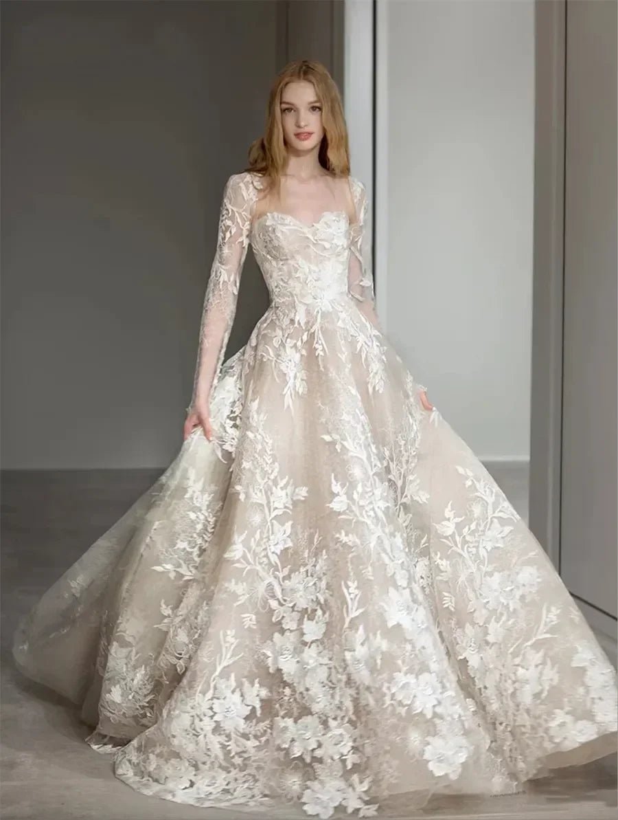 Customzied Wedding Dress Newest A Line For Bride Sweetheart With Detachable Jacket Full Sleeves Plus Sizes Vestidos De Novias - Luzilly Bridal & Apparel