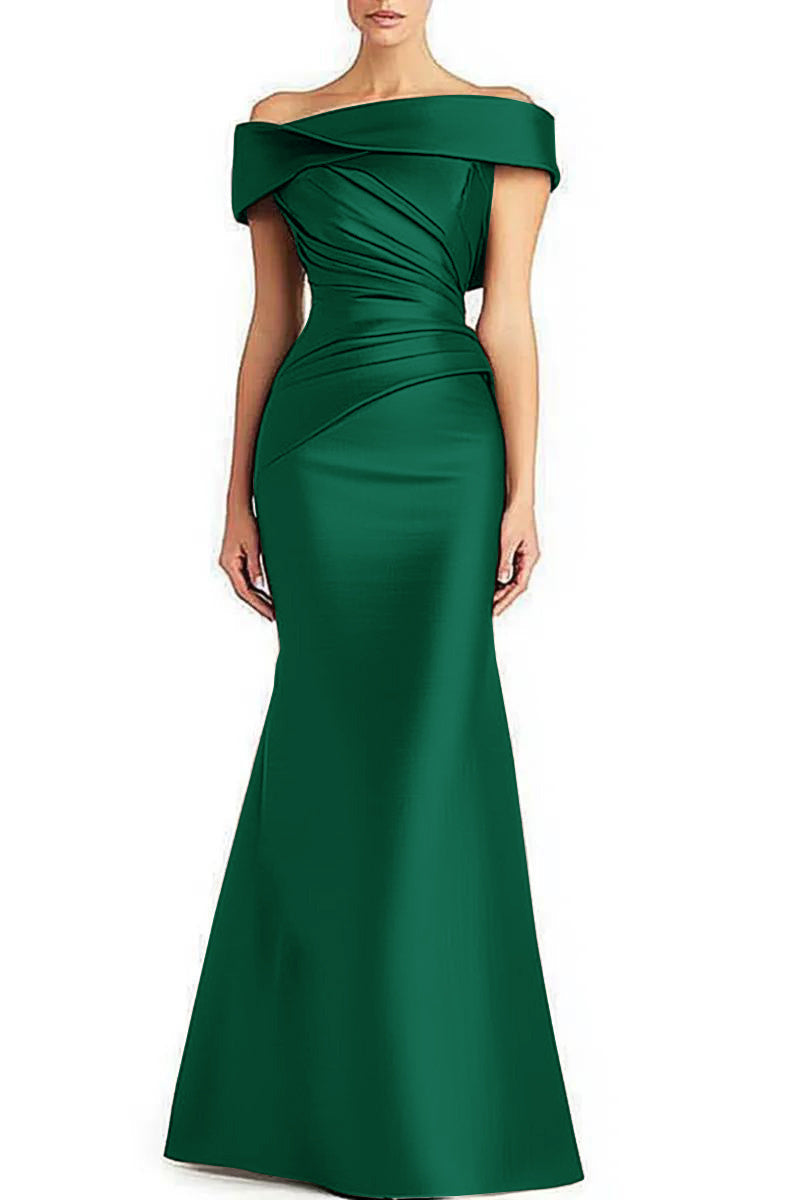 Off-Shoulder Pleated Maxi Dress for Mother of the Bride