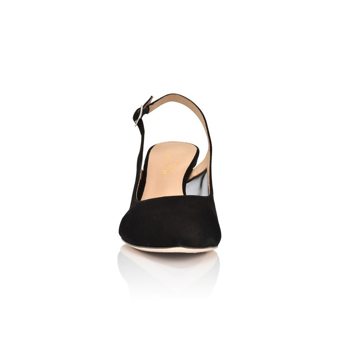 Dance Slingback Heel in Black Suede & Mesh - Luzilly Bridal & Apparel