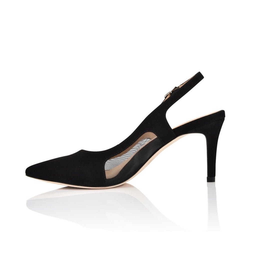 Dance Slingback Heel in Black Suede & Mesh - Luzilly Bridal & Apparel