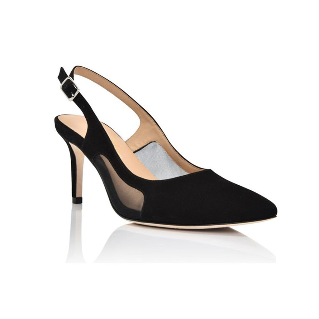 Dance Slingback Heel in Black Suede & Mesh - Luzilly Bridal & Apparel