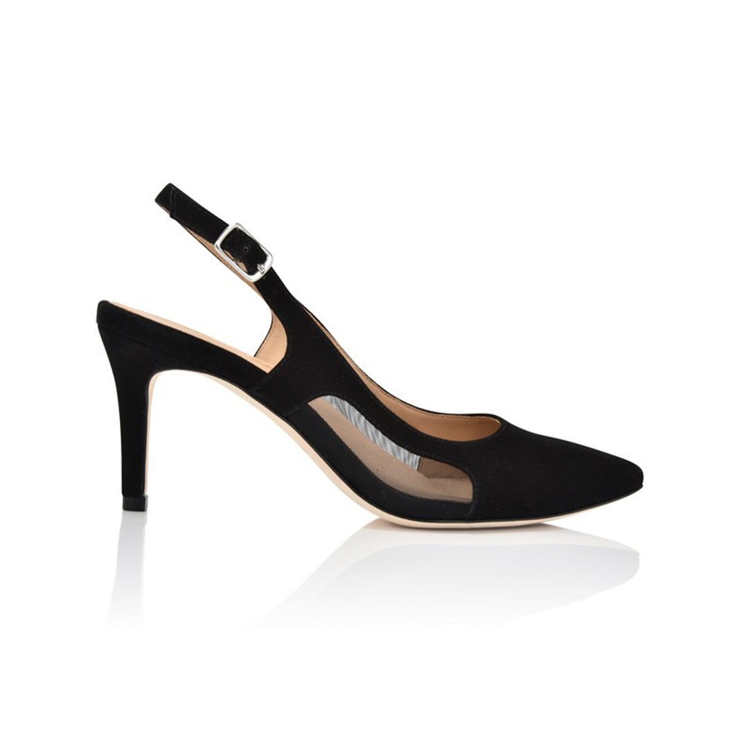 Dance Slingback Heel in Black Suede & Mesh - Luzilly Bridal & Apparel