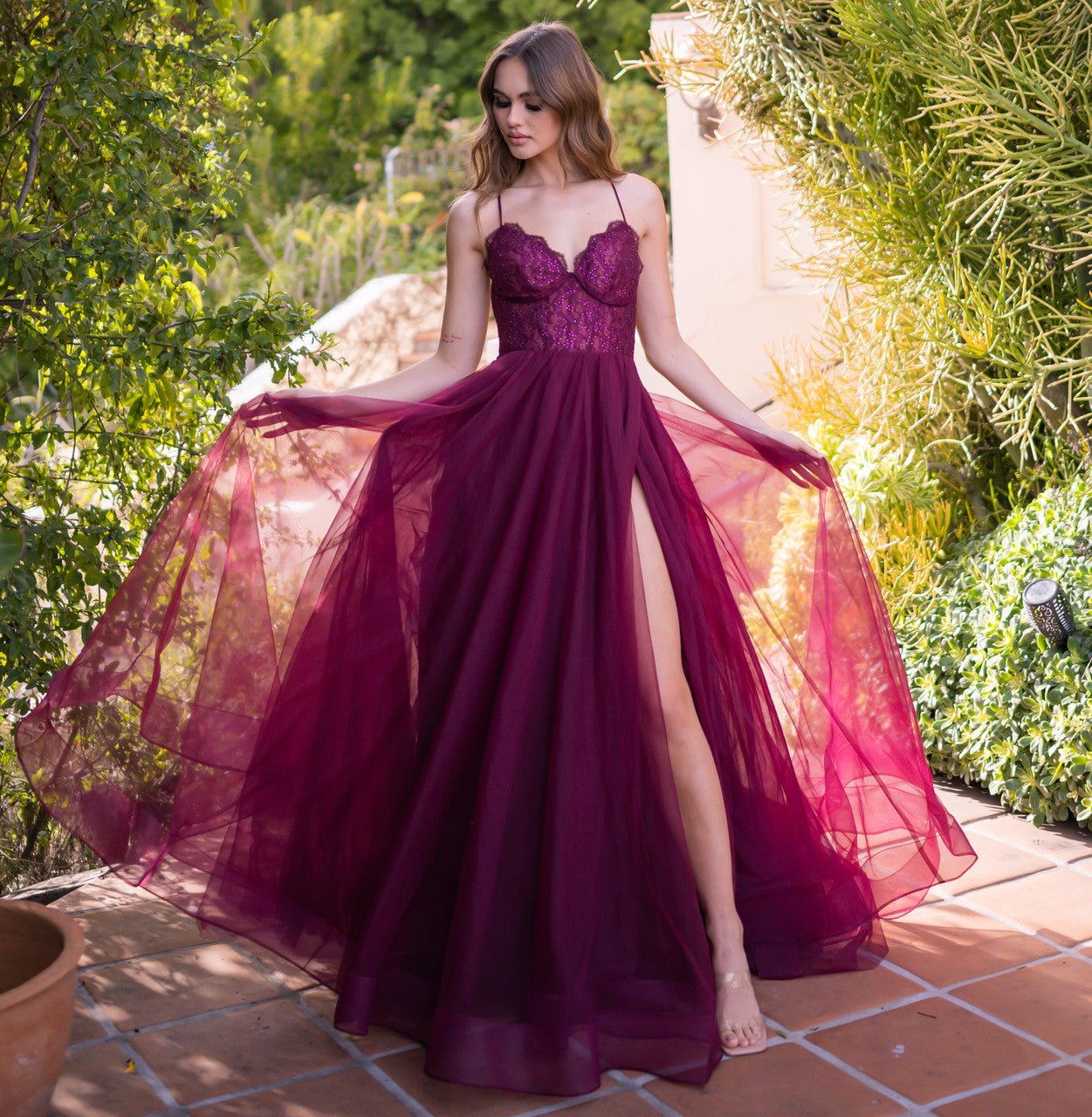 Dani Gown - Mulberry - Lace & Tulle A-line Dress - Luzilly Bridal & Apparel