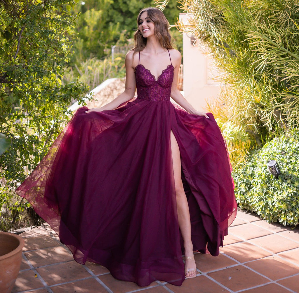 Dani Gown - Mulberry - Lace & Tulle A-line Dress - Luzilly Bridal & Apparel