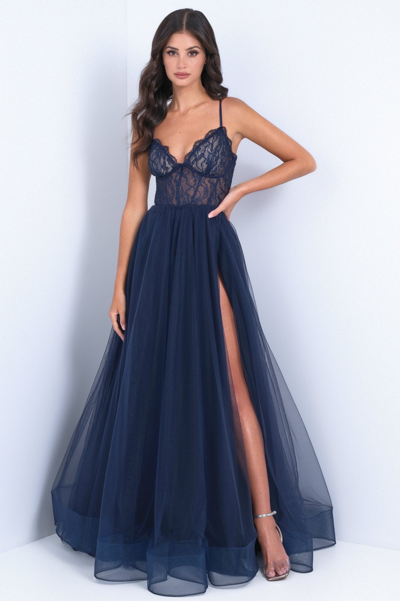 Dani Gown - Navy - Lace & Tulle A-line Dress - Luzilly Bridal & Apparel