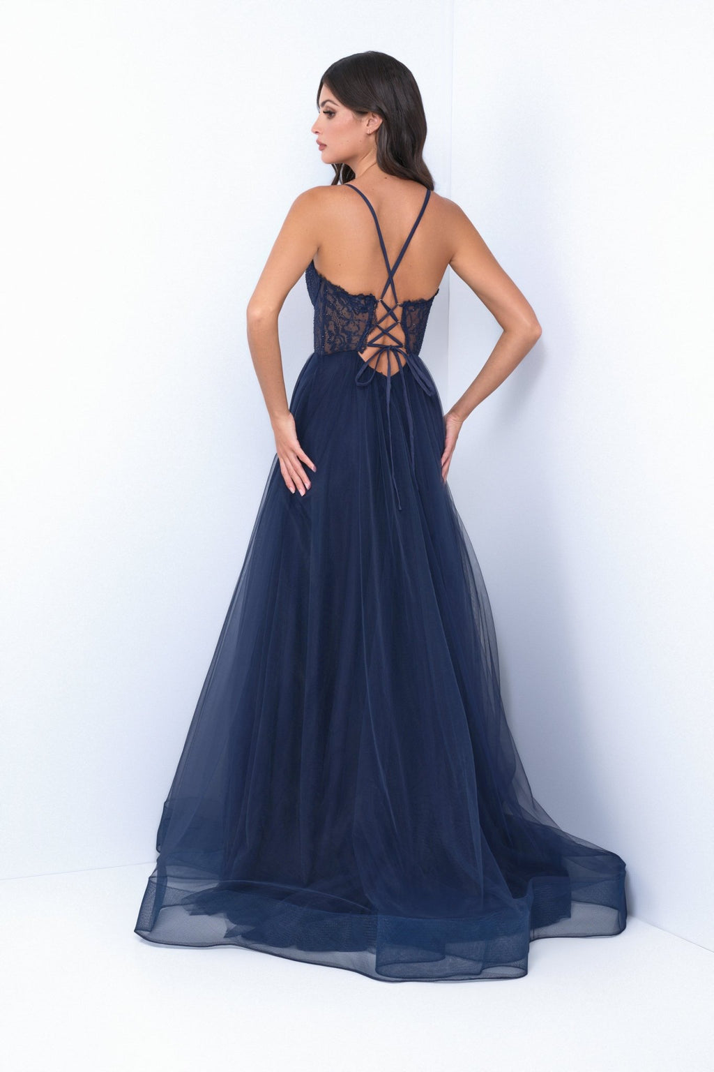 Dani Gown - Navy - Lace & Tulle A-line Dress - Luzilly Bridal & Apparel