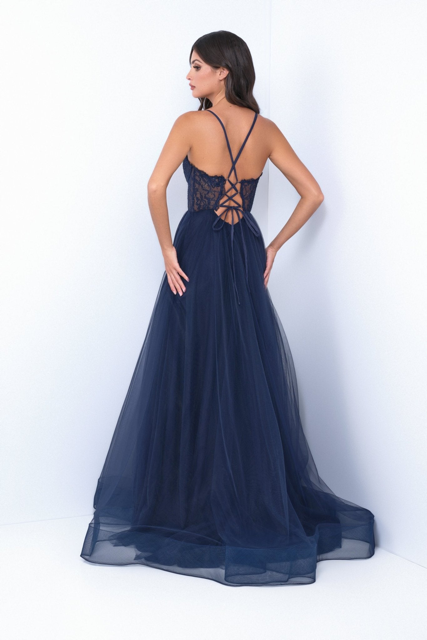 Dani Gown - Navy - Lace & Tulle A-line Dress - Luzilly Bridal & Apparel