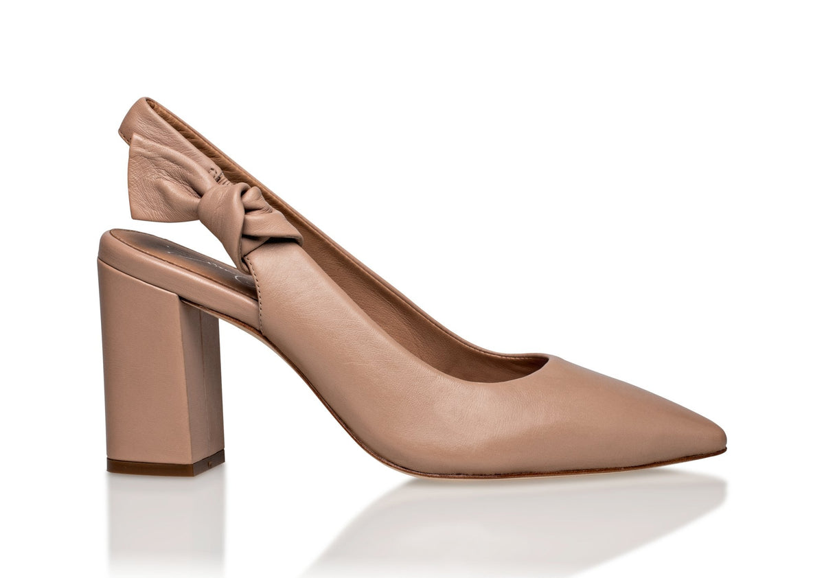 Daphne Leather Slingback Pump Taupe - Luzilly Bridal & Apparel