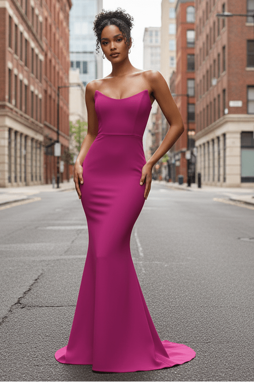 Daris Gown - Berry - Cat-Eye Scoop Neckline Dress - Luzilly Bridal & Apparel