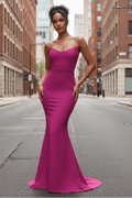 Daris Gown - Berry - Cat-Eye Scoop Neckline Dress - Luzilly Bridal & Apparel