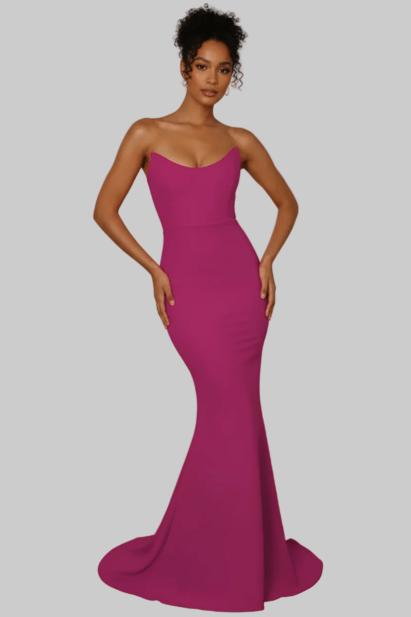 Daris Gown - Berry - Cat-Eye Scoop Neckline Dress - Luzilly Bridal & Apparel