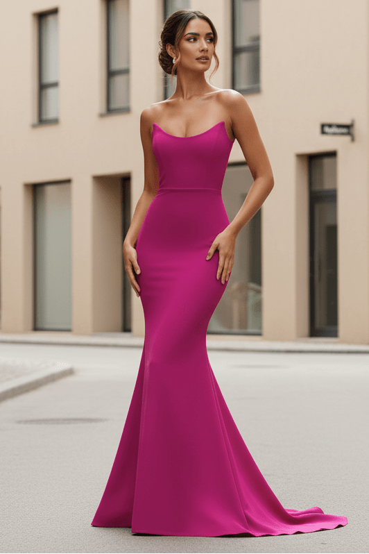 Daris Gown - Berry - Cat-Eye Scoop Neckline Dress - Luzilly Bridal & Apparel