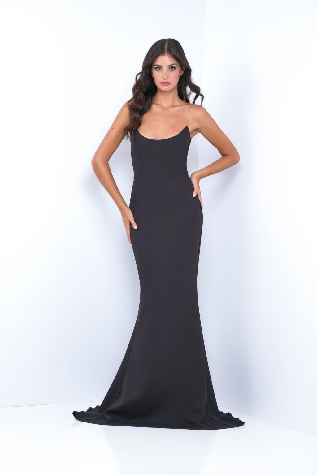 Daris Gown - Black - Cat-Eye Scoop Neckline Dress - Luzilly Bridal & Apparel