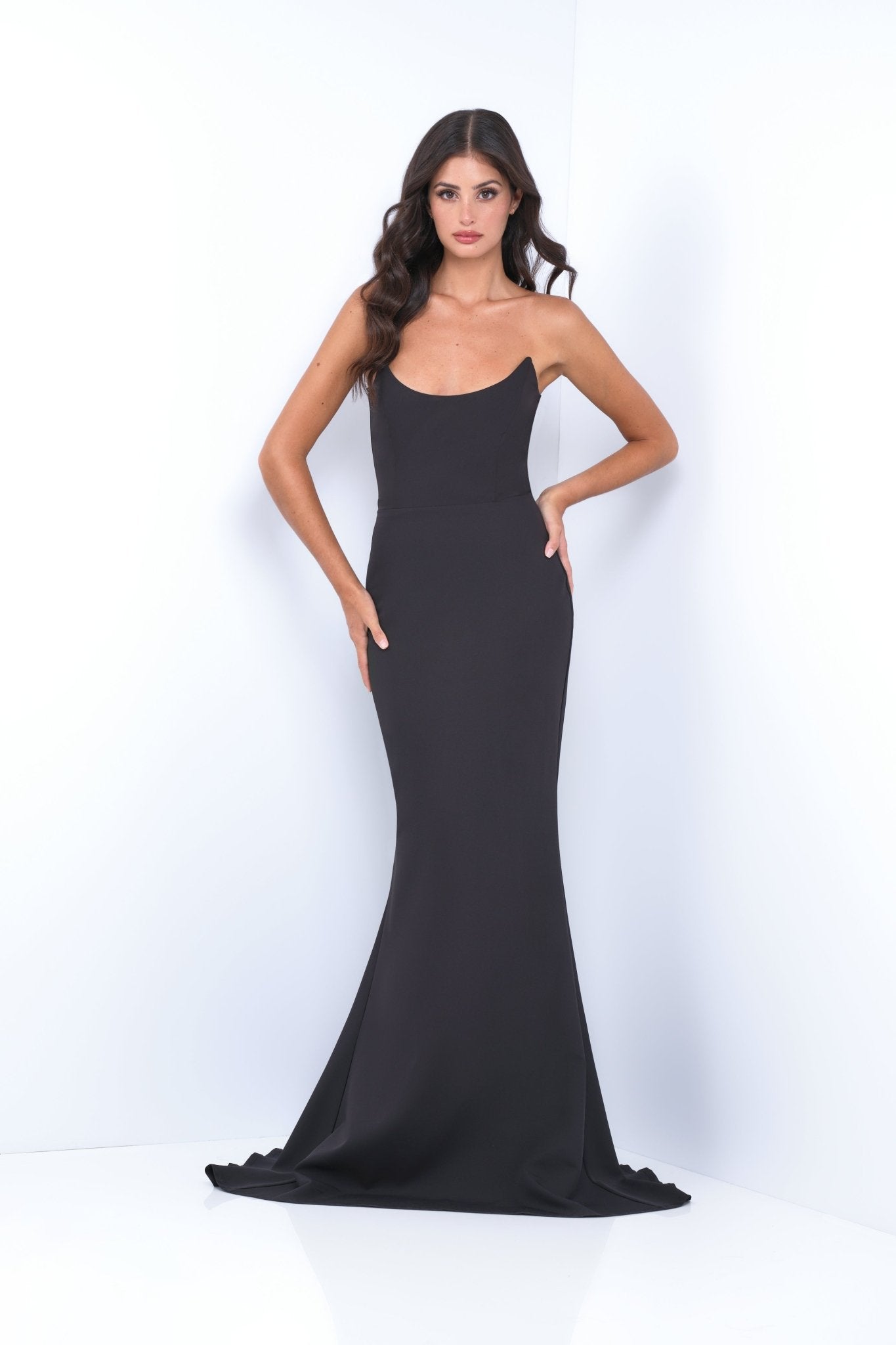 Daris Gown - Black - Cat-Eye Scoop Neckline Dress - Luzilly Bridal & Apparel