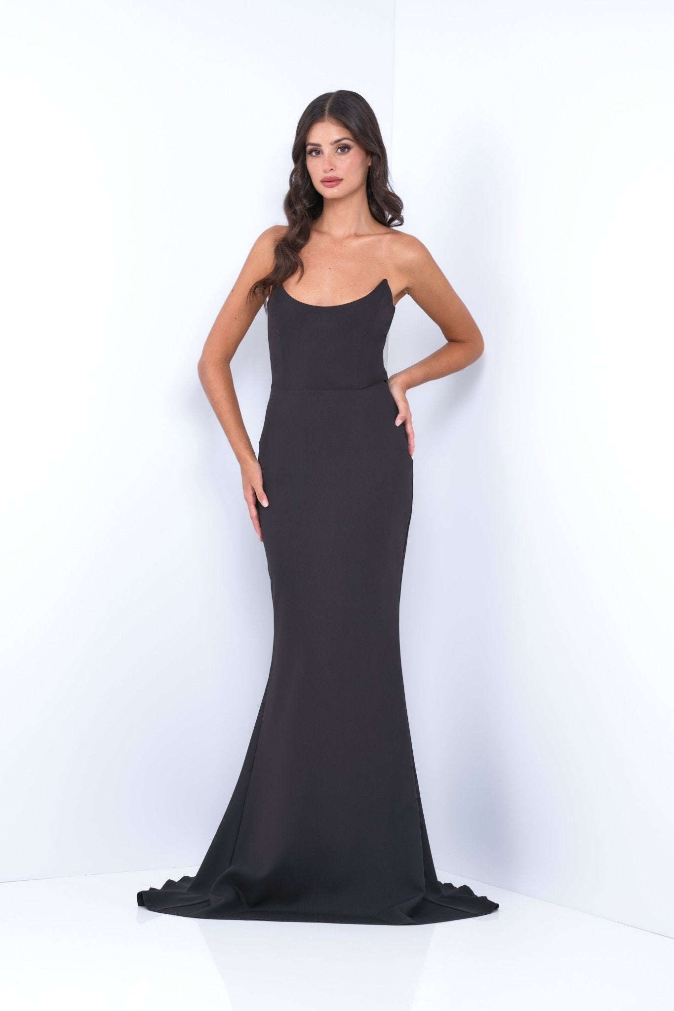 Daris Gown - Black - Cat-Eye Scoop Neckline Dress - Luzilly Bridal & Apparel