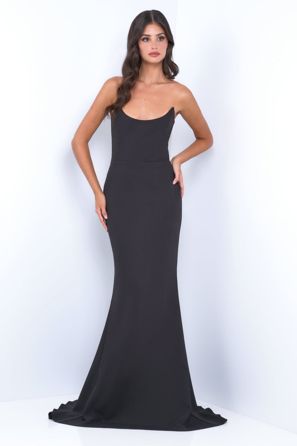 Daris Gown - Black - Cat-Eye Scoop Neckline Dress - Luzilly Bridal & Apparel