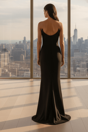 Daris Gown - Black - Cat-Eye Scoop Neckline Dress - Luzilly Bridal & Apparel