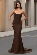 Daris Gown - Chocolate - Cat-Eye Scoop Neckline Dress - Luzilly Bridal & Apparel