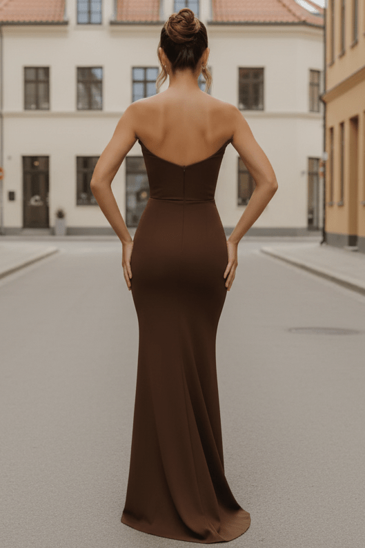 Daris Gown - Chocolate - Cat-Eye Scoop Neckline Dress - Luzilly Bridal & Apparel