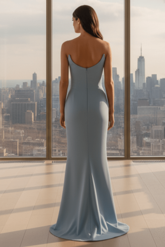 Daris Gown - Light Blue - Cat-Eye Scoop Neckline Dress - Luzilly Bridal & Apparel