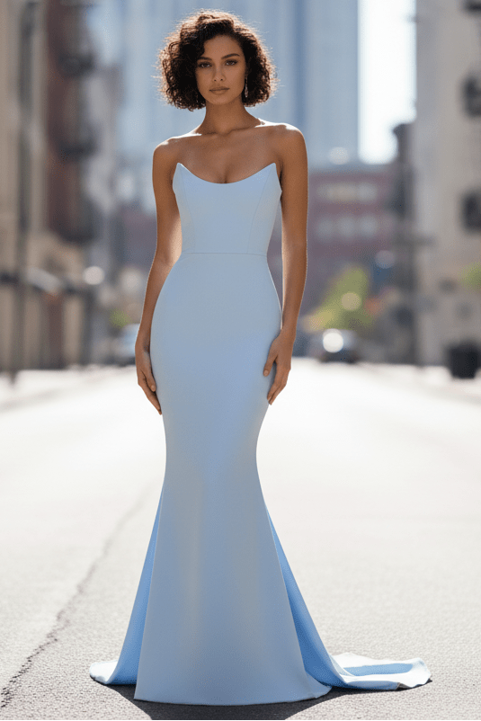 Daris Gown - Light Blue - Cat-Eye Scoop Neckline Dress - Luzilly Bridal & Apparel