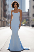 Daris Gown - Light Blue - Cat-Eye Scoop Neckline Dress - Luzilly Bridal & Apparel