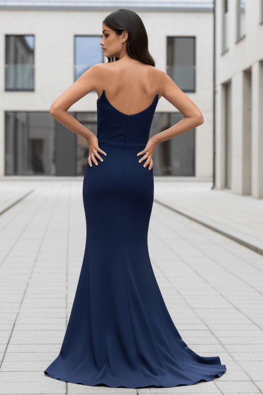 Daris Gown - Navy - Cat-Eye Scoop Neckline Dress - Luzilly Bridal & Apparel