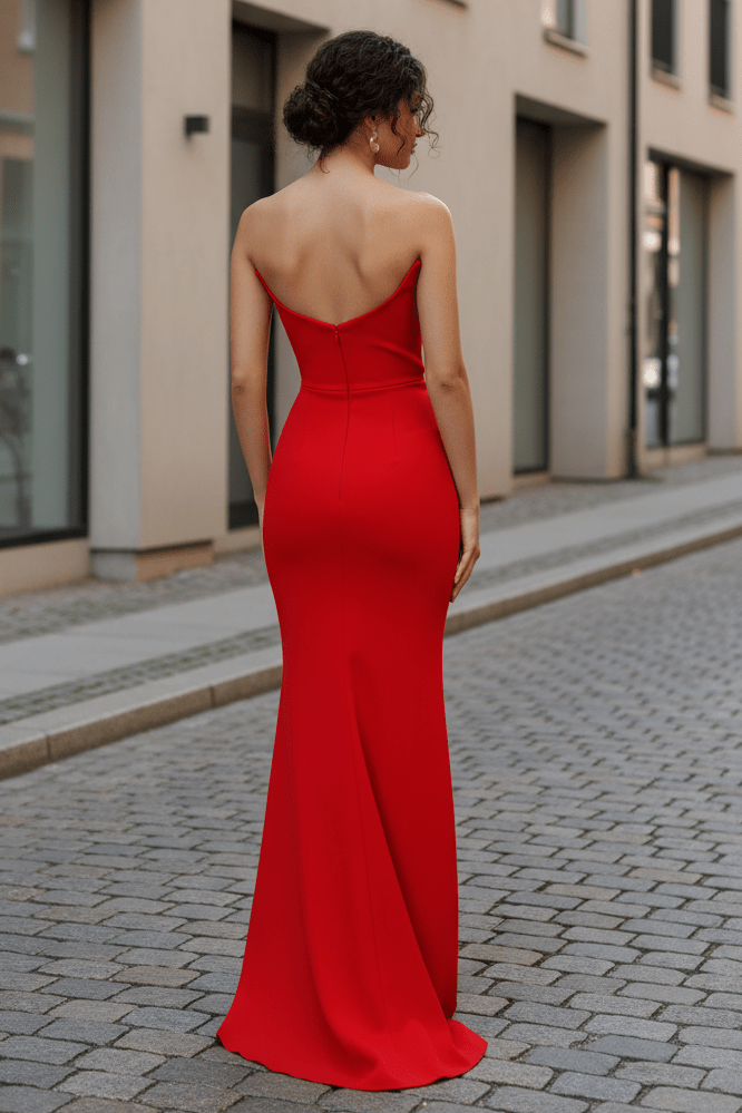 Daris Gown - Red - Cat-Eye Scoop Neckline Dress - Luzilly Bridal & Apparel