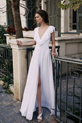 Deep V-Neck Backless Chiffon Wedding Dress - Luzilly Bridal & Apparel