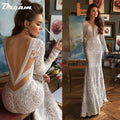 Deep V-Neck Lace Backless Boho Mermaid Wedding Gown - Luzilly Bridal & Apparel