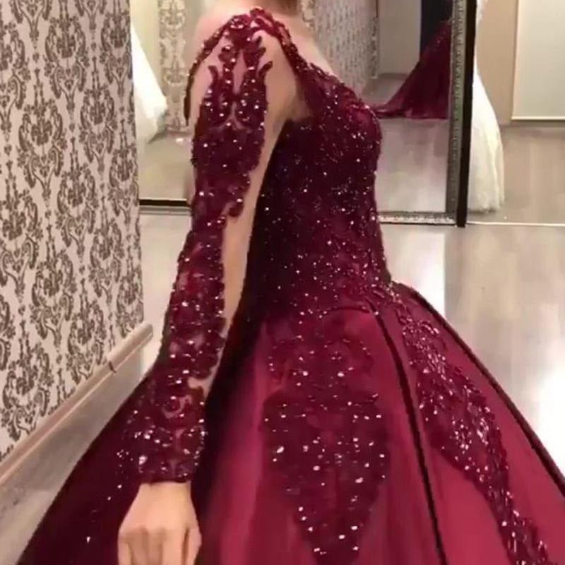 Deep V-Neck Long-Sleeve Evening Gown - Luzilly Bridal & Apparel