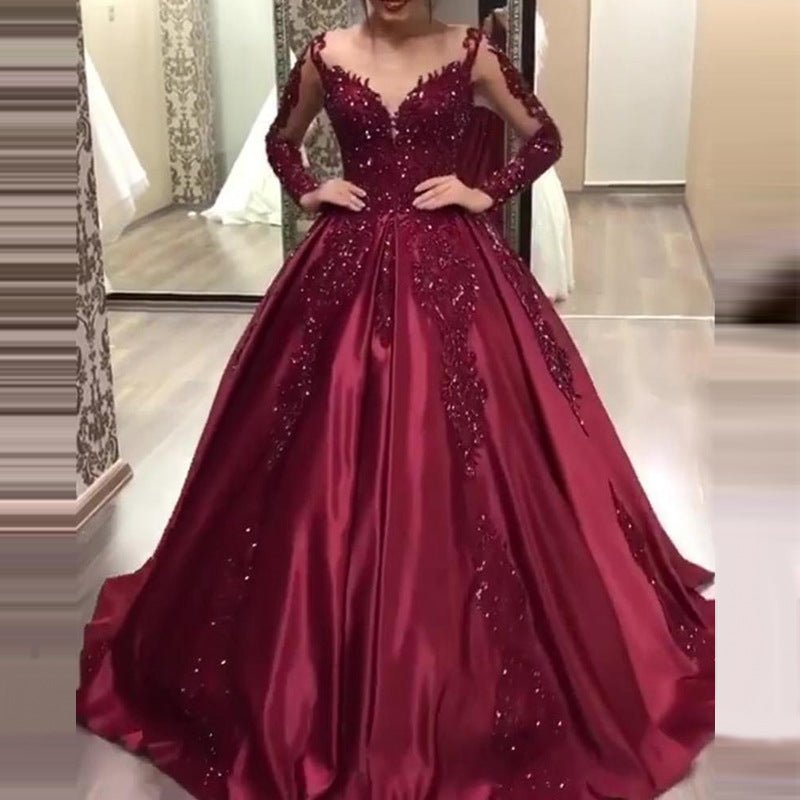 Deep V-Neck Long-Sleeve Evening Gown - Luzilly Bridal & Apparel