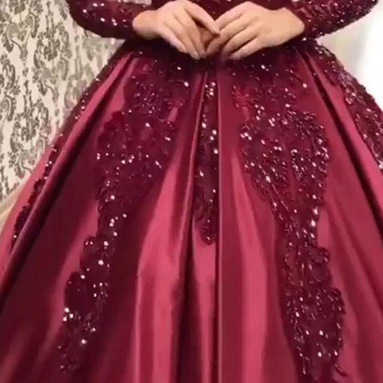 Deep V-Neck Long-Sleeve Evening Gown - Luzilly Bridal & Apparel