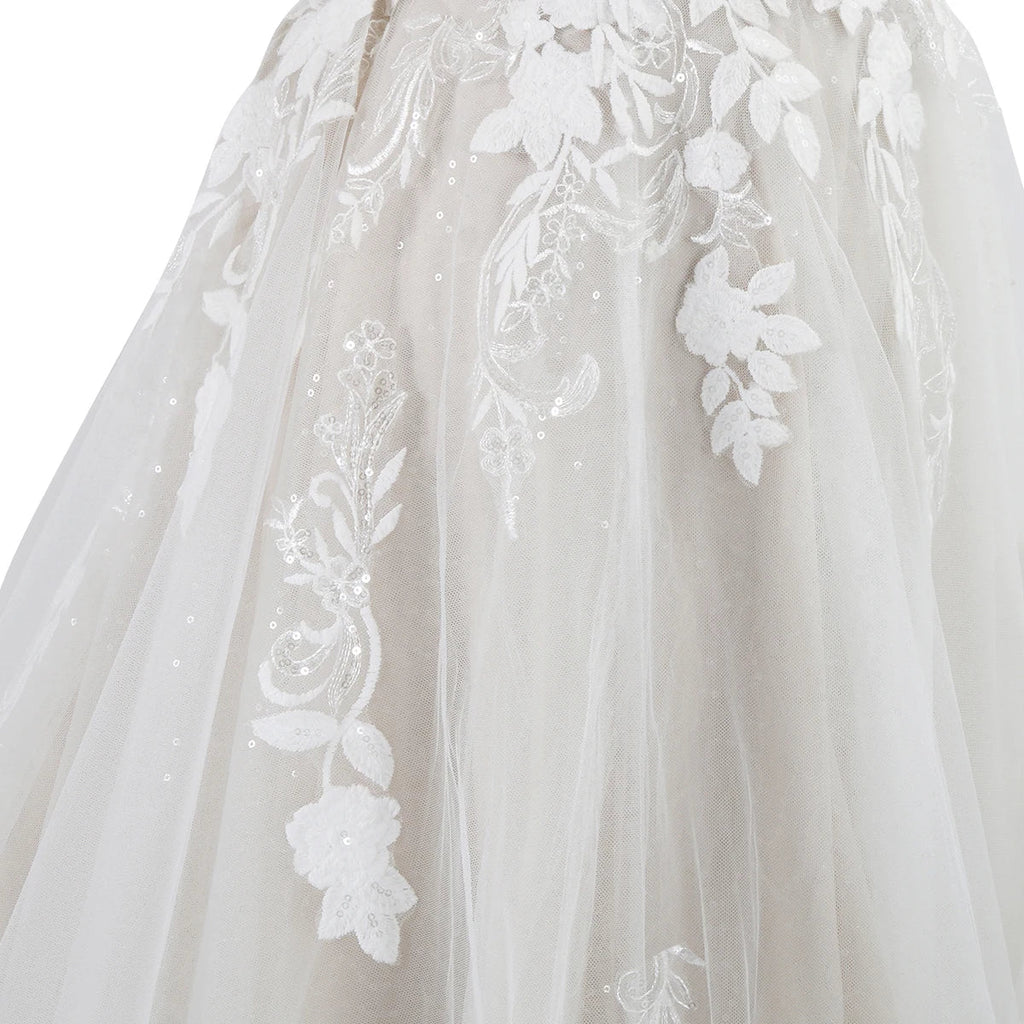 Deep V-Neck Sparkly Lace A-Line Wedding Dress - Luzilly Bridal & Apparel