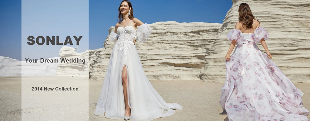 Deep V-Neck Sparkly Lace A-Line Wedding Dress - Luzilly Bridal & Apparel
