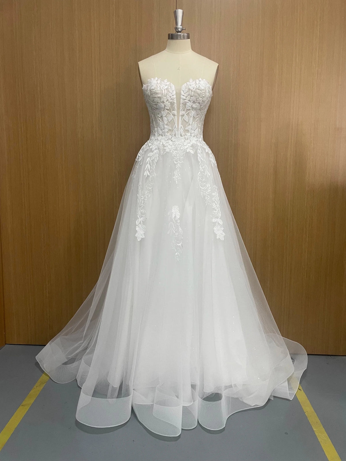 Deep V-Neck Sparkly Lace A-Line Wedding Dress - Luzilly Bridal & Apparel