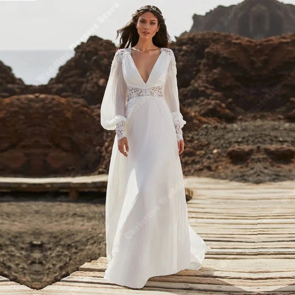 Deep V Printed Lace Backless Mermaid Wedding Dress - Luzilly Bridal & Apparel