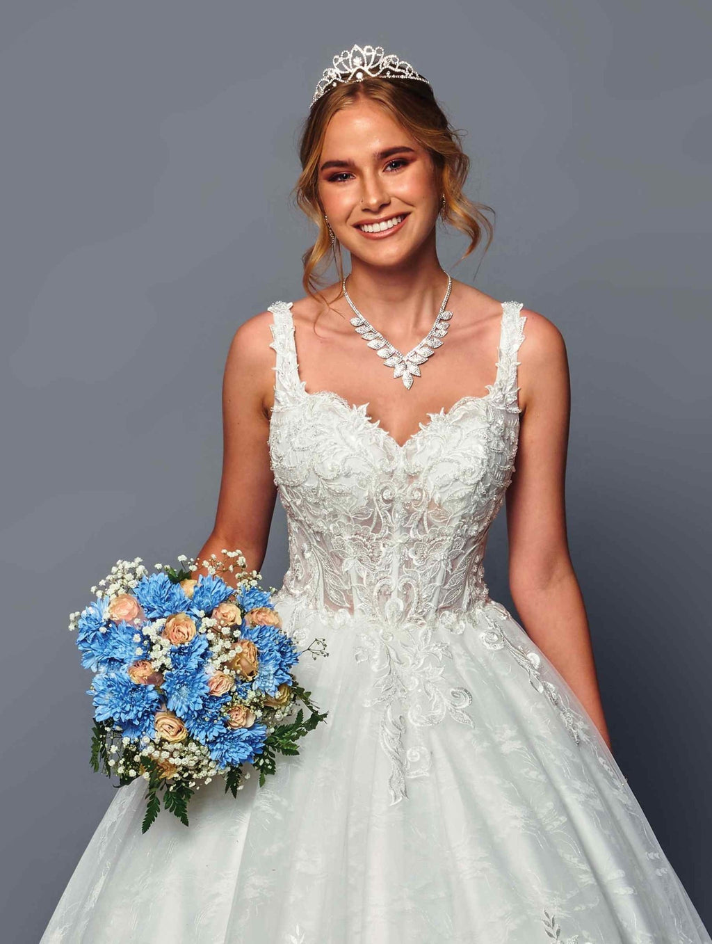 DeKlaire Bridal 489 Wedding Dress V-Neck A-Line Ball Gown - Luzilly Bridal & Apparel