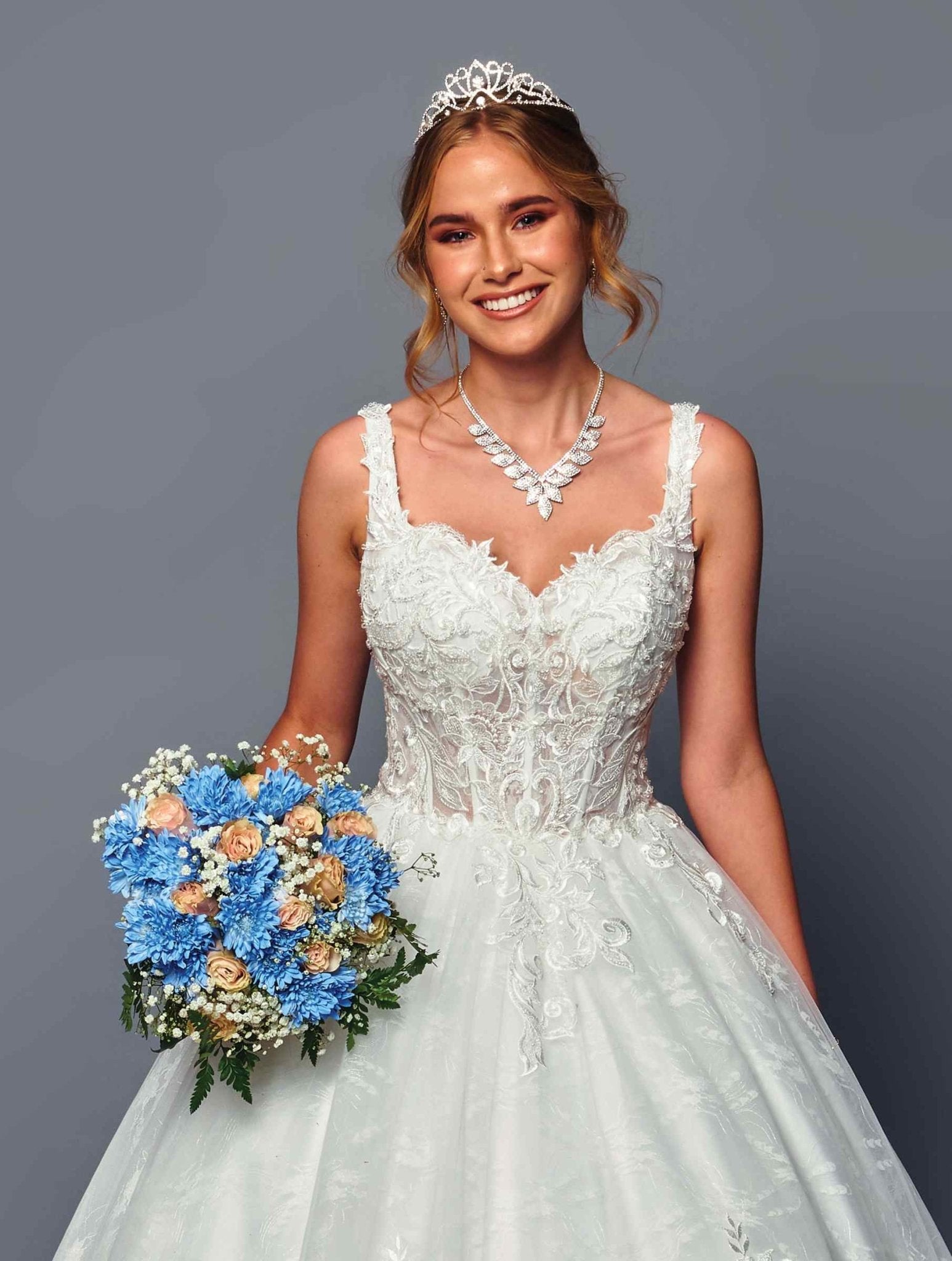 DeKlaire Bridal 489 Wedding Dress V-Neck A-Line Ball Gown - Luzilly Bridal & Apparel