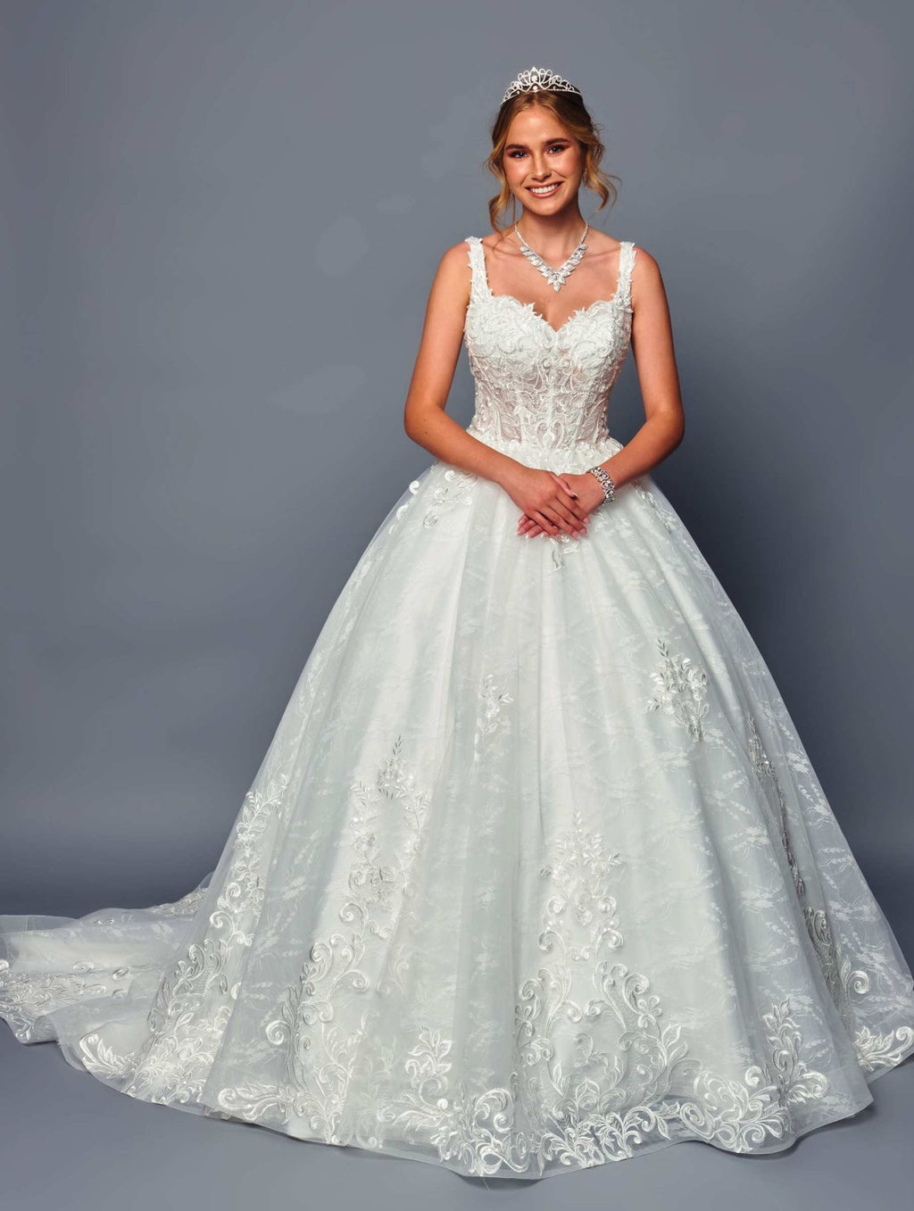 DeKlaire Bridal 489 Wedding Dress V-Neck A-Line Ball Gown - Luzilly Bridal & Apparel