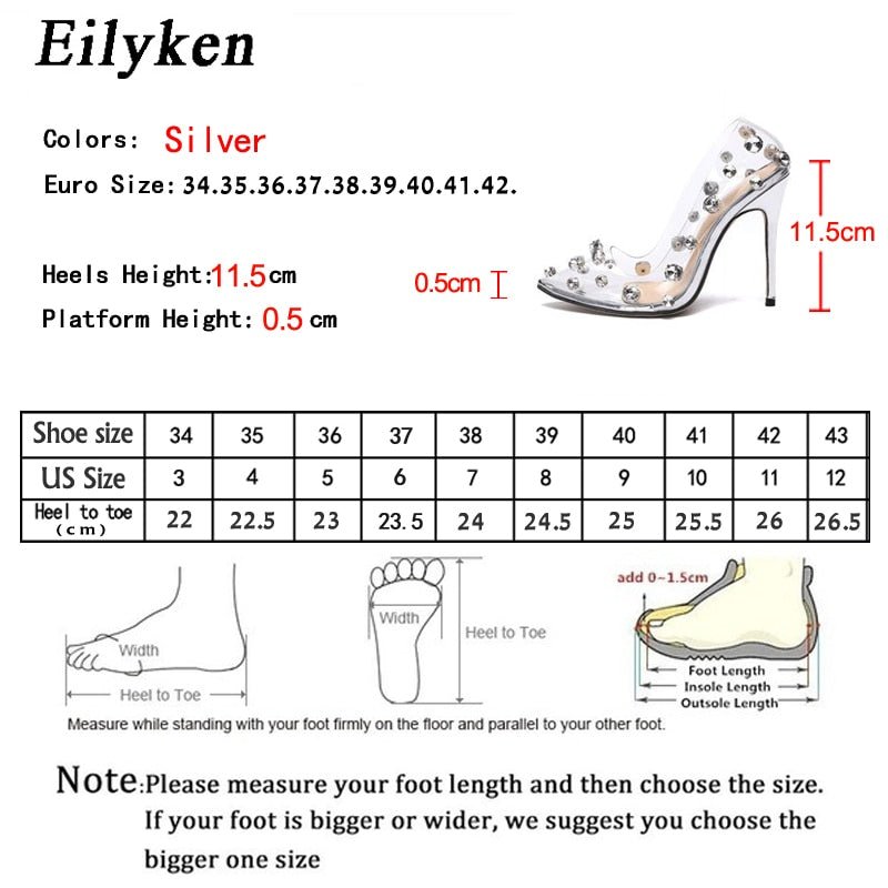 Design Rivet Crystal Pumps Wedding Women Shoes High Heels PVC Transparent Sexy Night Club Femme Shoes - Luzilly Bridal & Apparel