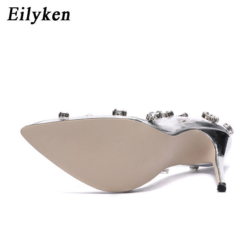 Design Rivet Crystal Pumps Wedding Women Shoes High Heels PVC Transparent Sexy Night Club Femme Shoes - Luzilly Bridal & Apparel